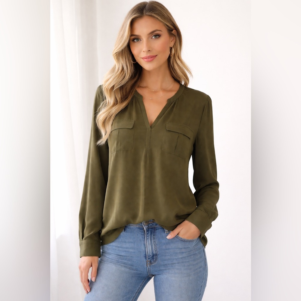 Joie Deep Olive 100% Silk Blouse